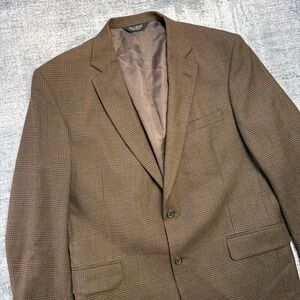 Jos A Bank Blazer Mens 44L Brown Glen Plaid Suit Jacket Sport Coat Wool Lined